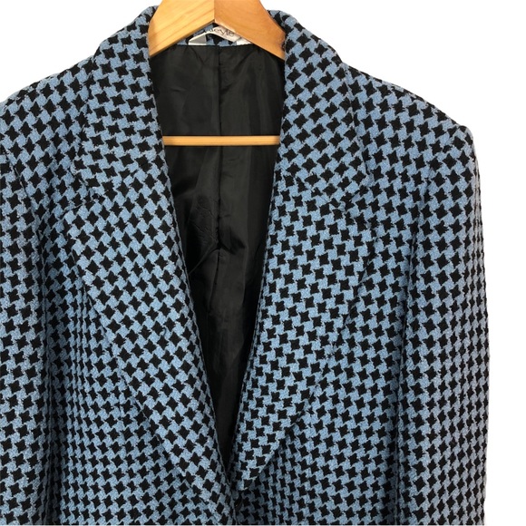Vintage Houndstooth Tweed Wool Blend Oversized Shoulder Pad Boyfriend Blazer 12 - Picture 2 of 8